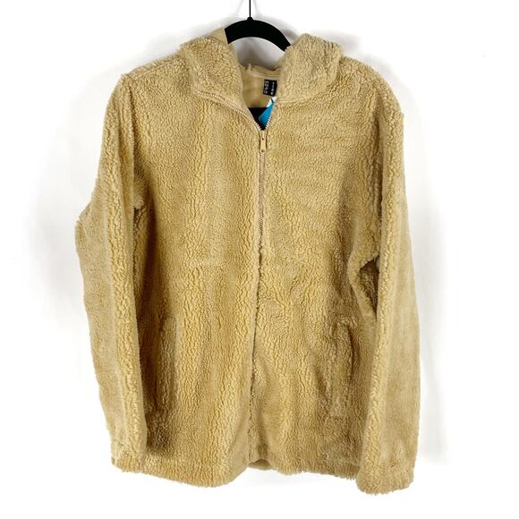 MagcoMsen Fleece Jacket Full Zip Tan Hooded Sherpa Fuzzy Sz S Women's - Picture 6 of 14